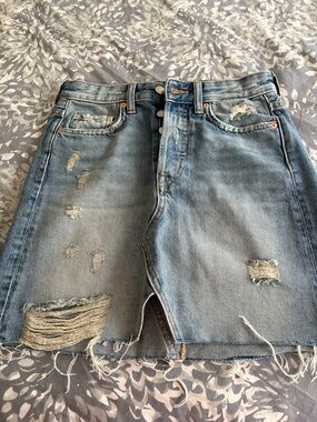 Distressed Light Blue Denim Mini Skirt